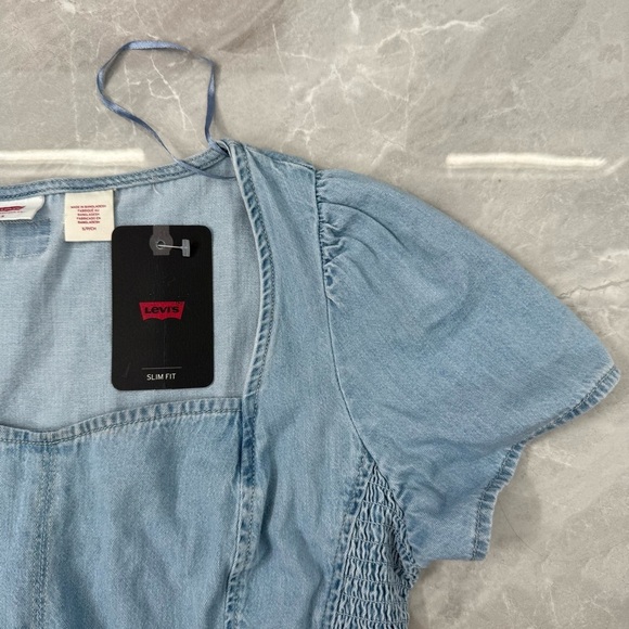 Women’s Levi’s Ophelia Short Sleeve Denim Corset Top Light Wash Cotton Small - Picture 4 of 16